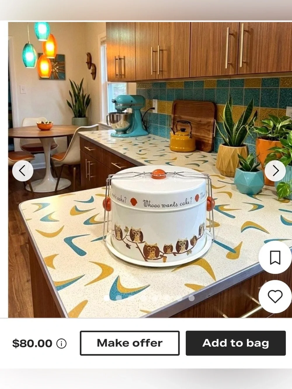 Enamel Tin Cake Saver/ Carrier. Retro Design. 4 pieces.
